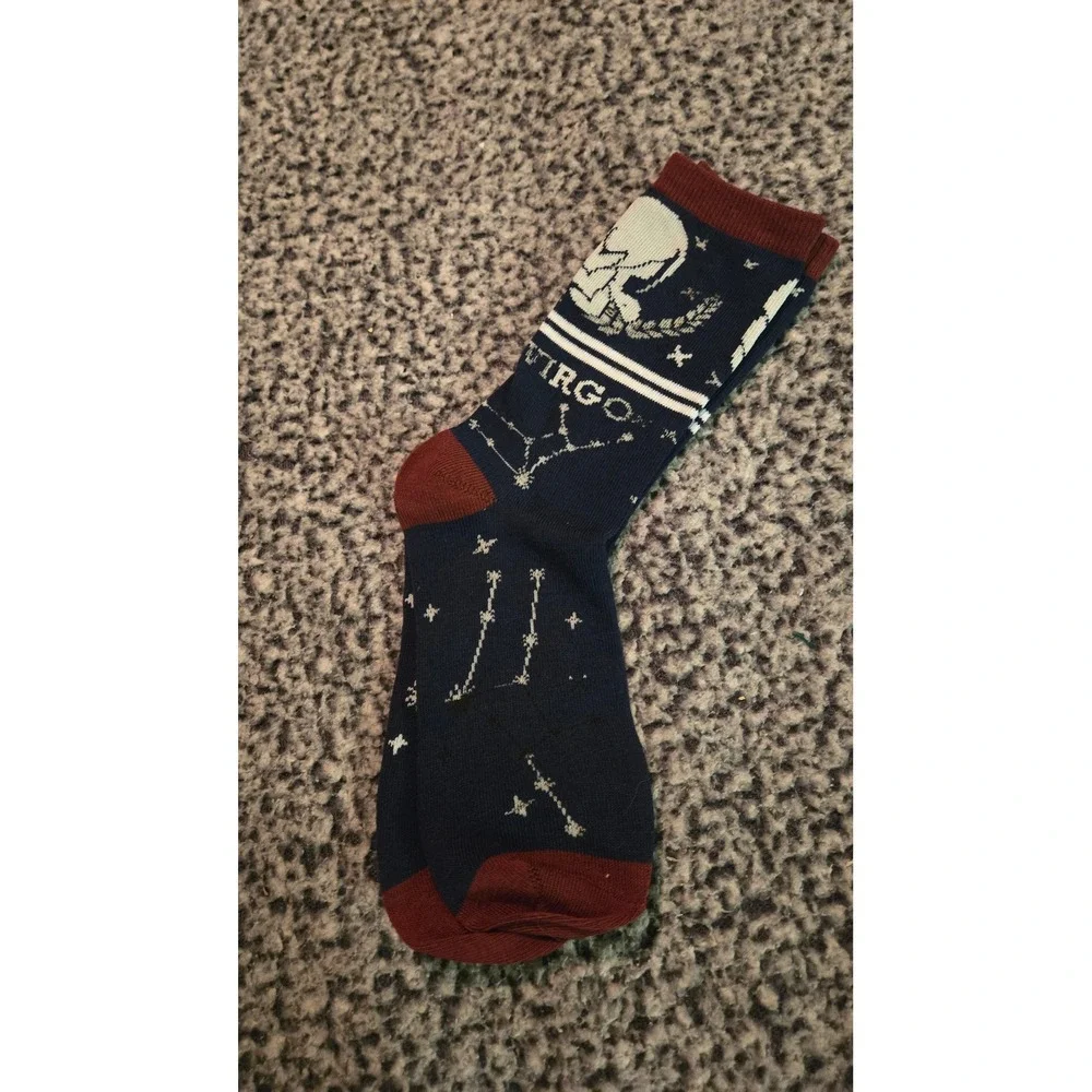 Virgo Zodiac Constellation Crew Fashion Socks Navy Blue‎ Burgundy Size 9-11